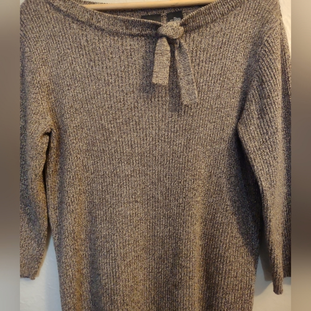 Erika Ribbed Knit Sweater with Bow Neckline - Boat Neck 3/4 Sleeves Petite Large - Picture 5 of 12
